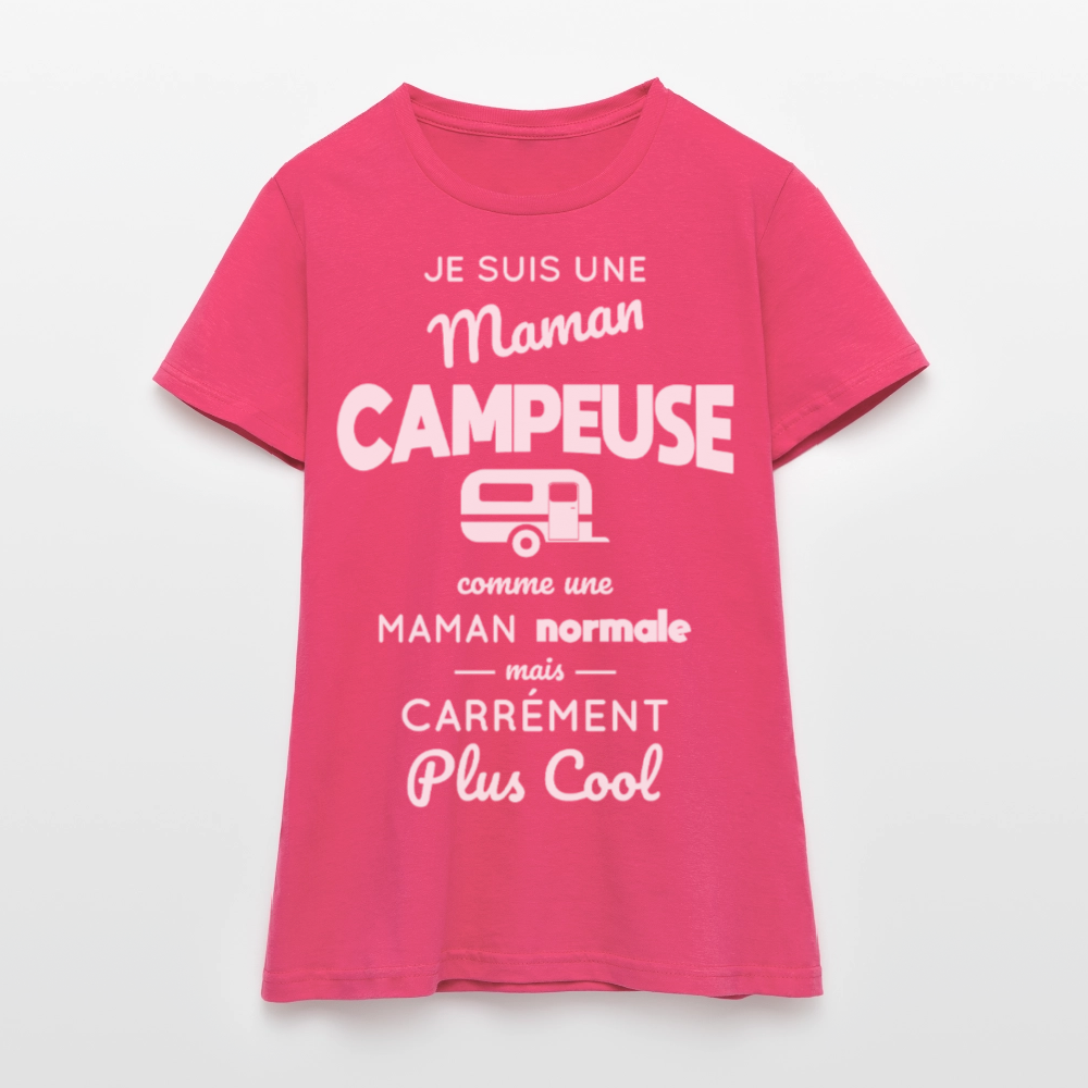 T-shirt Femme - Maman campeuse plus cool - rose azalée