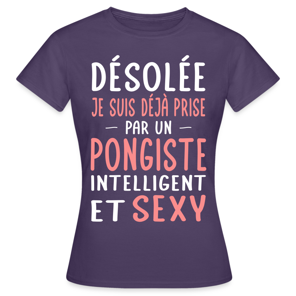 T-shirt Femme - Je suis prise par un pongiste intelligent et sexy - violet foncé