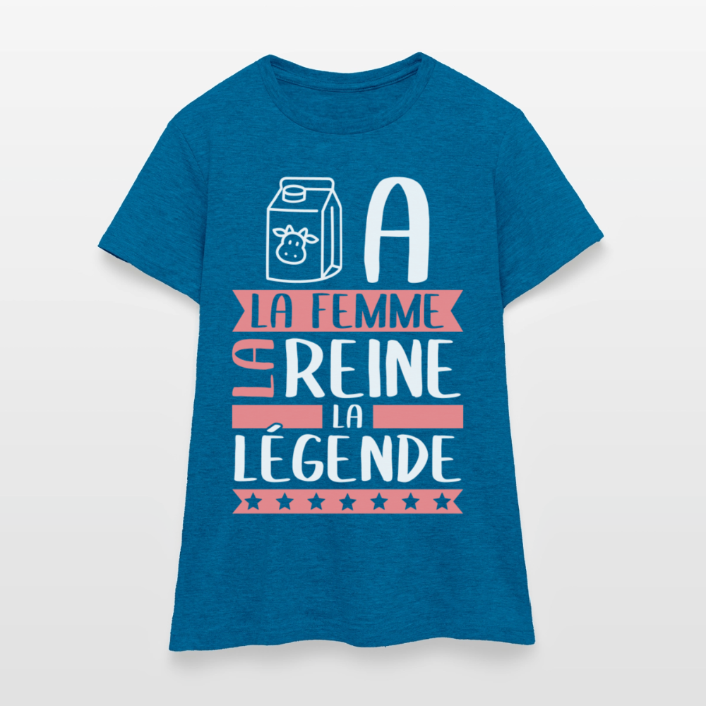 T-shirt femme Léa rébus – La femme, la reine, la légende - bleu saphir antique chiné