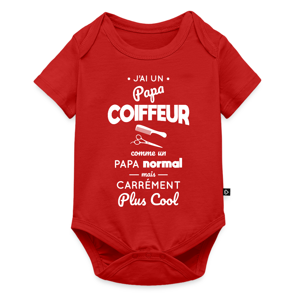 Body Bébé bio manches courtes - J'ai un papa coiffeur - rouge