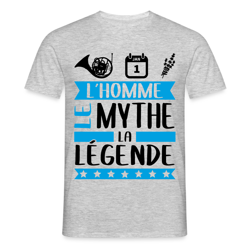 T-shirt homme coloris clair Corentin rébus – L’homme, le mythe, la légende - gris chiné