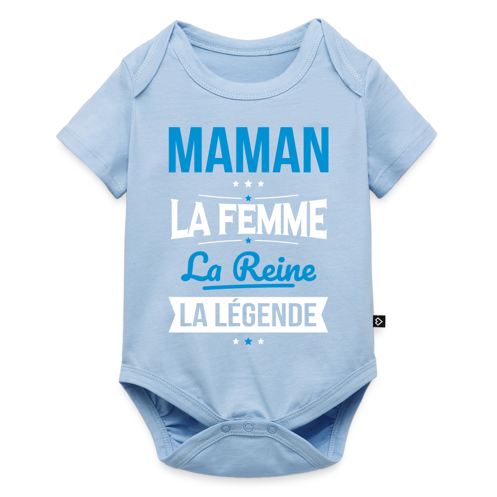Body bébé bio manches courtes - Maman, femme, reine, légende - bleu clair
