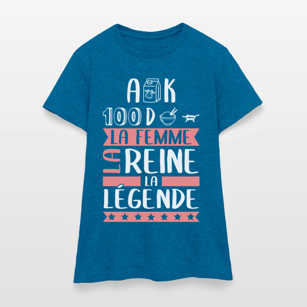 T-shirt femme Alexandra rébus – La femme, la reine, la légende - bleu saphir antique chiné
