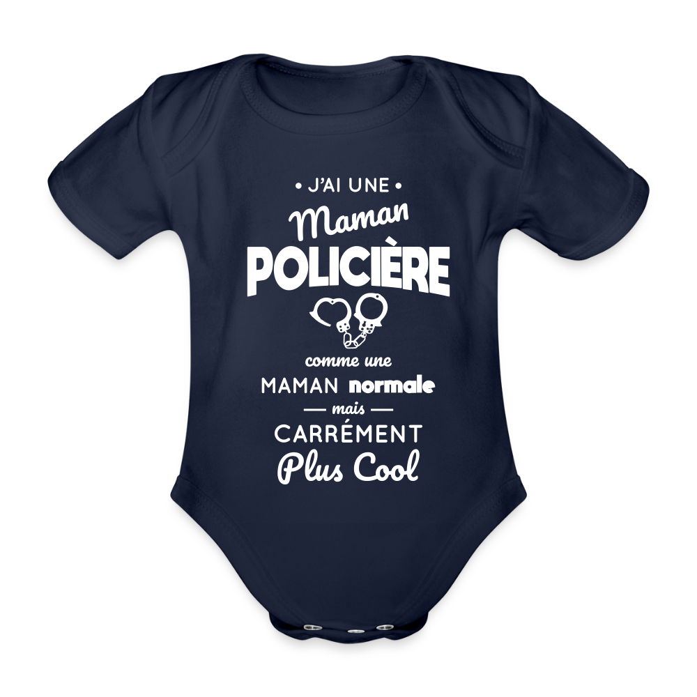 Body Bébé bio manches courtes - J'ai une maman policière - marine foncé
