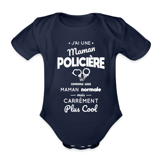 Body Bébé bio manches courtes - J'ai une maman policière - marine foncé