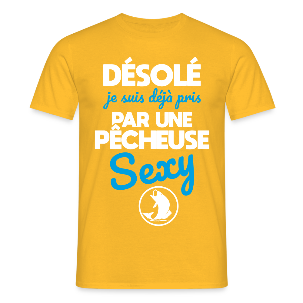 T-shirt Homme - Je suis pris par une pêcheuse sexy - jaune