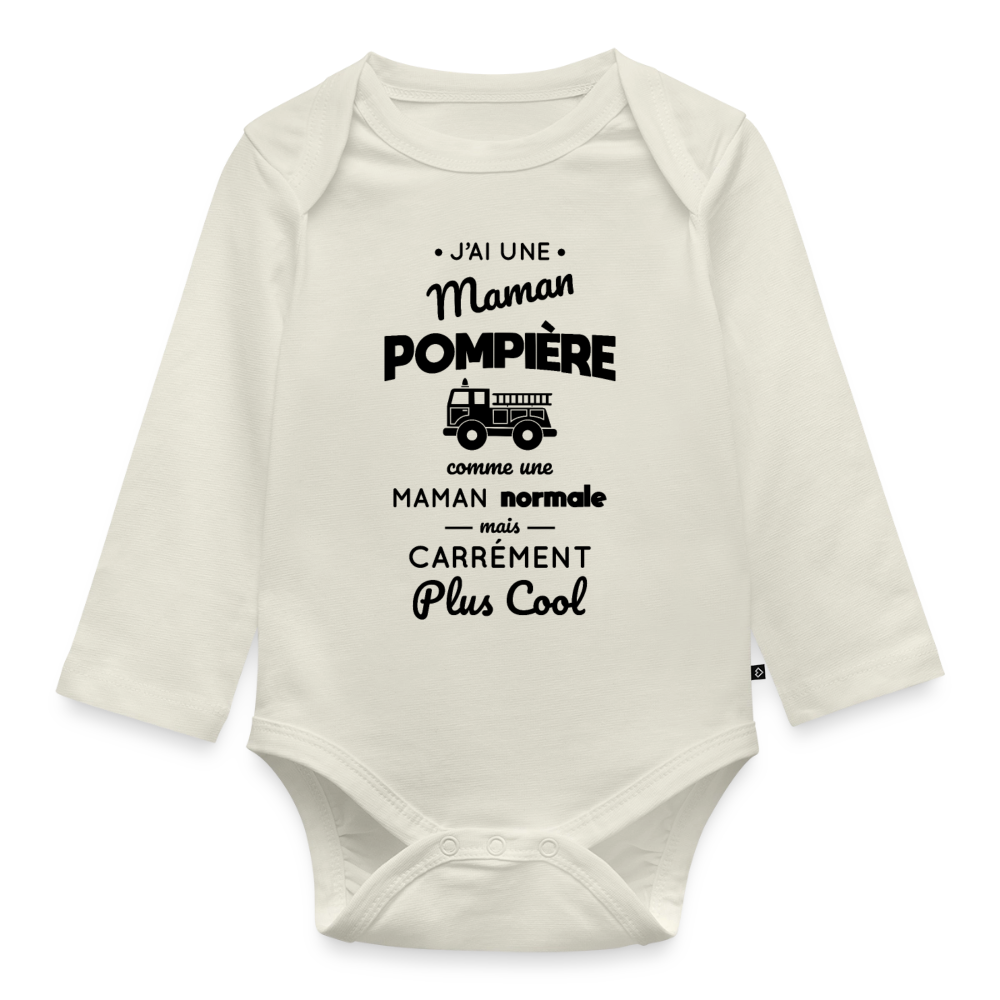Body Bébé bio manches longues - J'ai une maman pompière - blanc cassé
