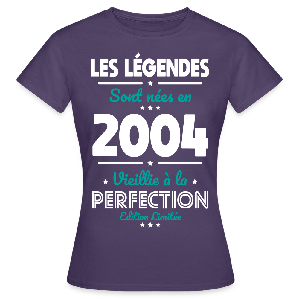 T-shirt Femme - Anniversaire 21 Ans - Les Légendes sont nées en 2004 - violet foncé