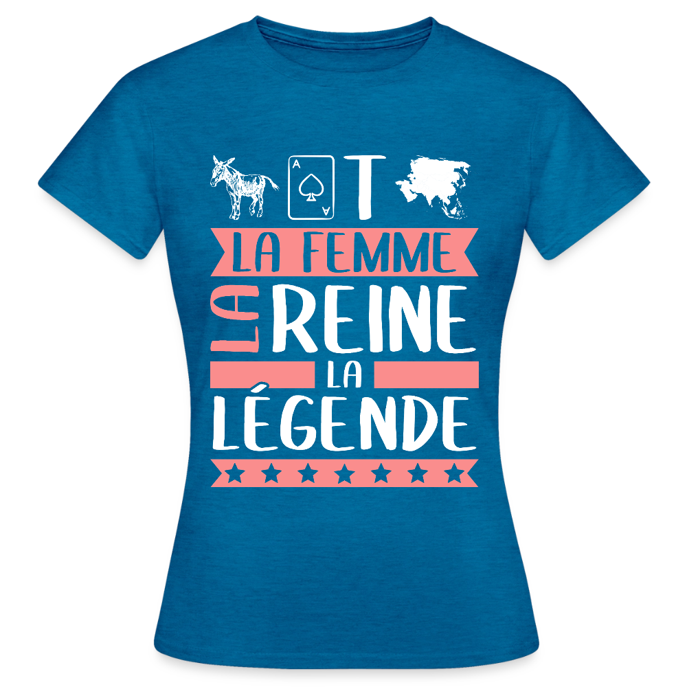 T-shirt femme Anastasie rébus – La femme, la reine, la légende - bleu saphir antique chiné