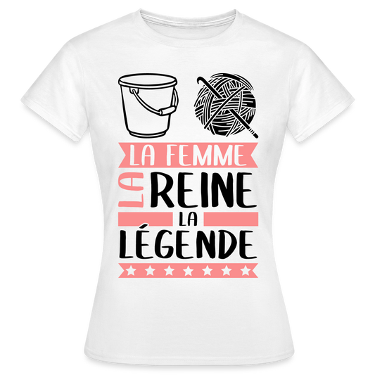T-shirt femme coloris clair Solène en rébus – La femme, la reine, la légende - blanc
