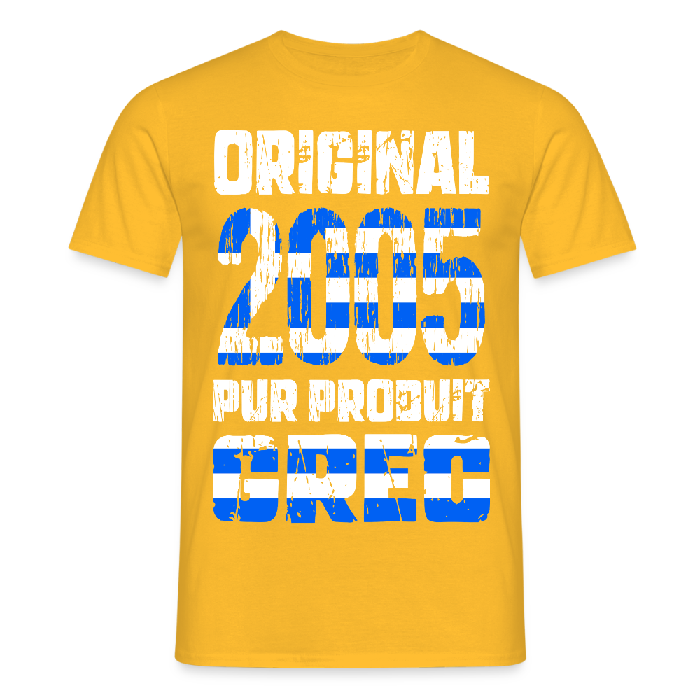 T-shirt Homme - Anniversaire 20 Ans - Original 2005 - Pur produit Grec - jaune