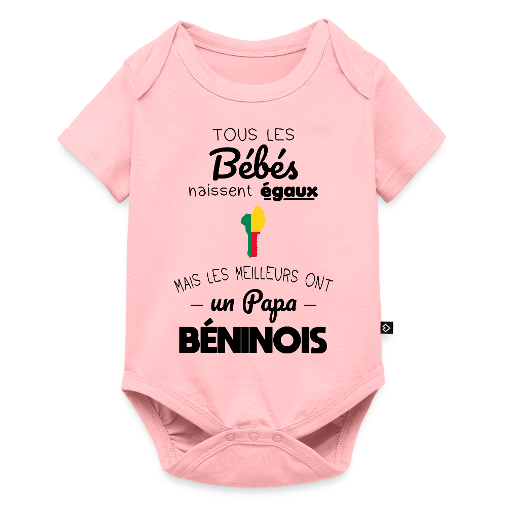 Body Bébé bio manches courtes - Les Meilleurs Ont Un Papa Béninois - rose