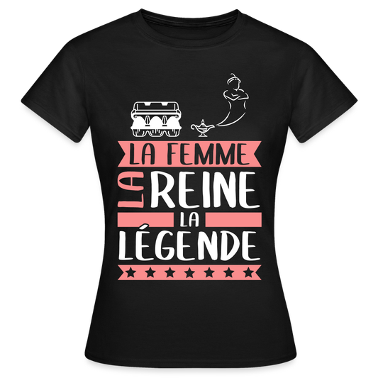 T-shirt femme Eugénie rébus – La femme, la reine, la légende - noir