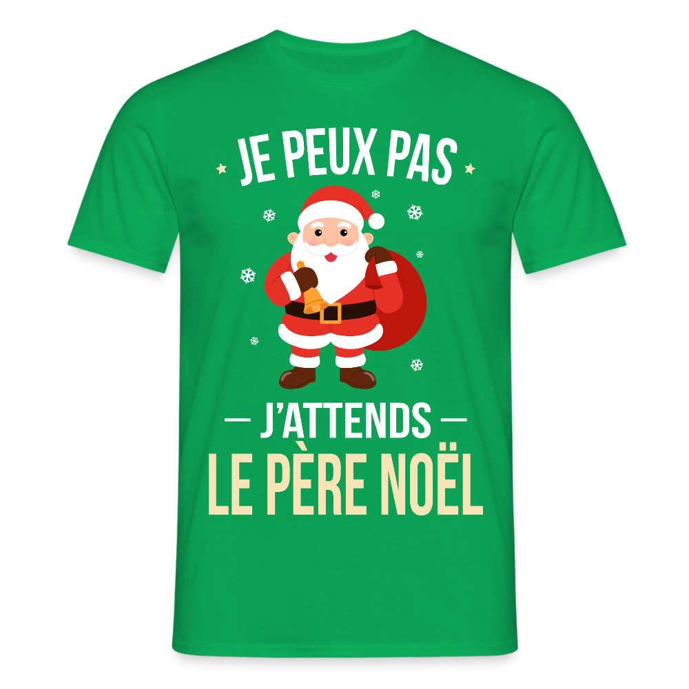 T-shirt homme Noël – Je peux pas, j’attends le Père Noël – Cadeau drôle et festif - vert
