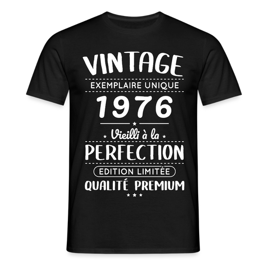 T-shirt anniversaire homme 50 ans – Vintage 1976 – Perfection - noir