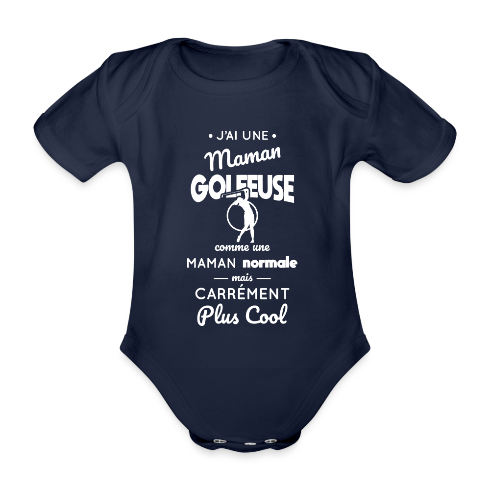 Body Bébé bio manches courtes - J'ai une maman golfeuse - marine foncé