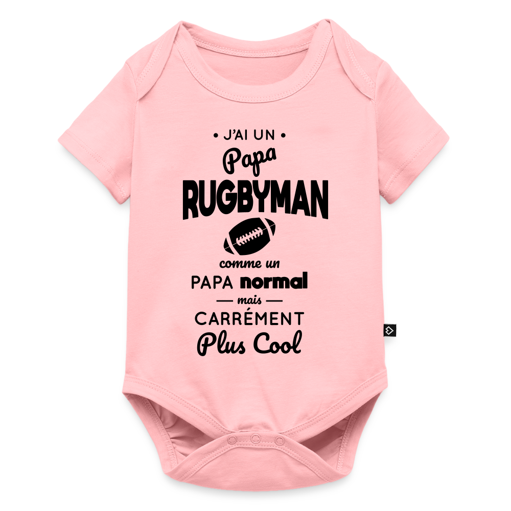 Body Bébé bio manches courtes - J'ai un papa rugbyman - rose