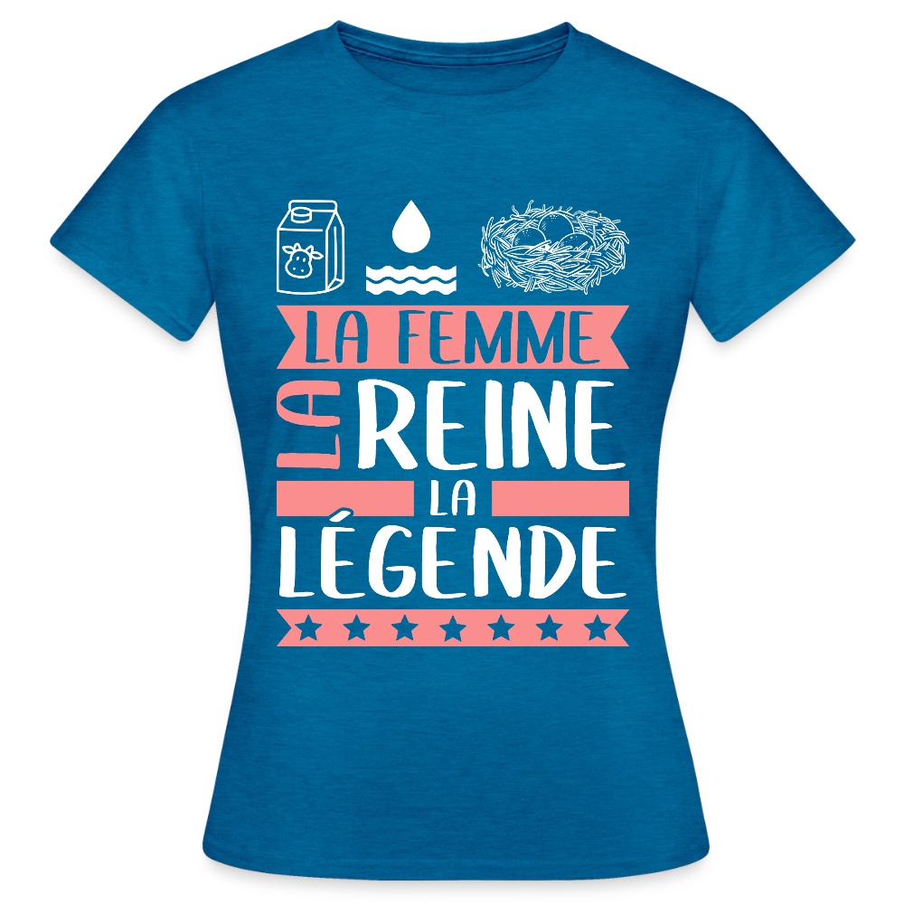 T-shirt femme Léonie rébus – La femme, la reine, la légende - bleu saphir antique chiné