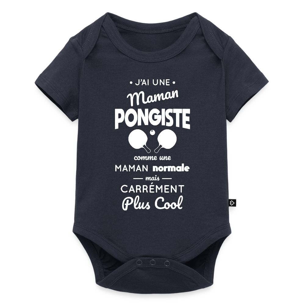 Body Bébé bio manches courtes - J'ai une maman pongiste - bleu marine