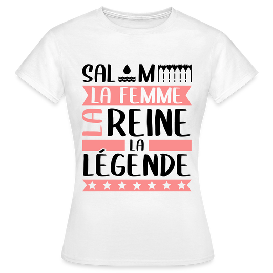 T-shirt femme coloris clair Salomé en rébus – La femme, la reine, la légende - blanc