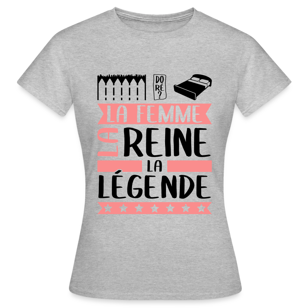 T-shirt femme coloris clair Emilie rébus – La femme, la reine, la légende - gris chiné