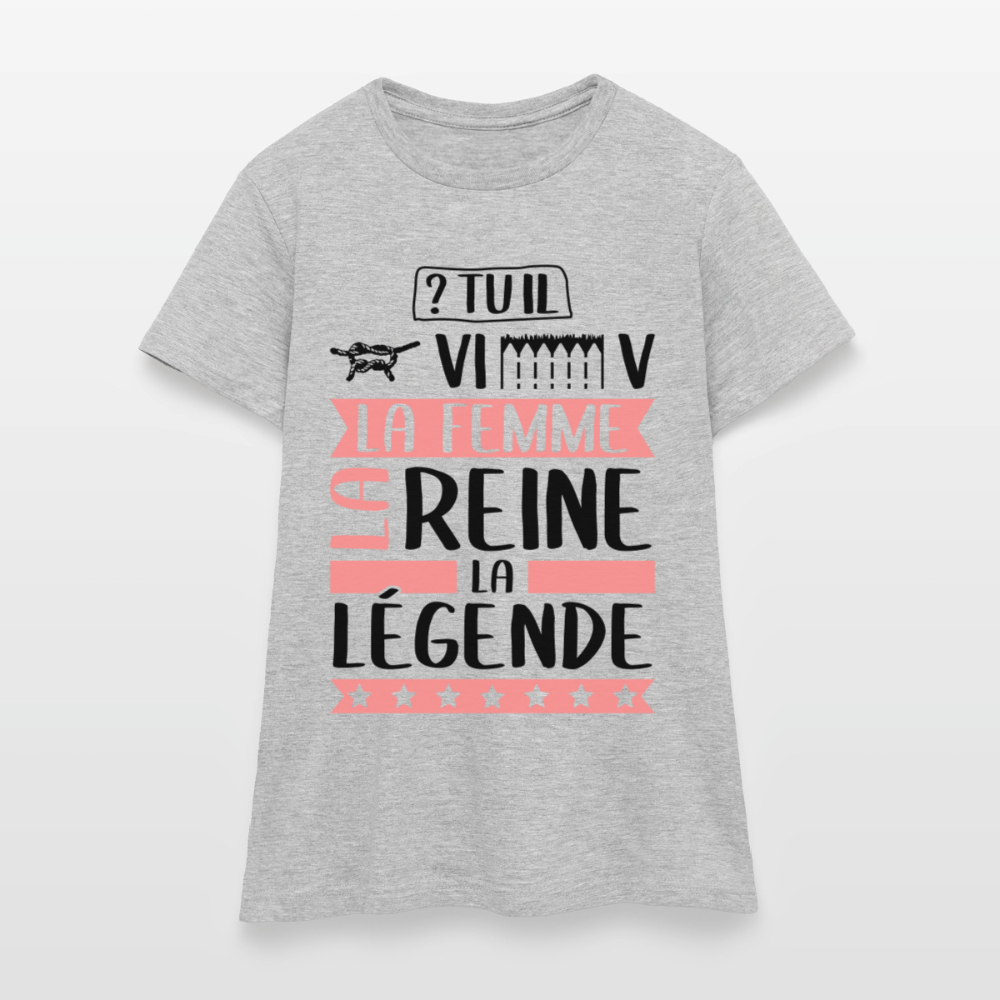 T-shirt femme coloris clair Geneviève rébus – La femme, la reine, la légende - gris chiné