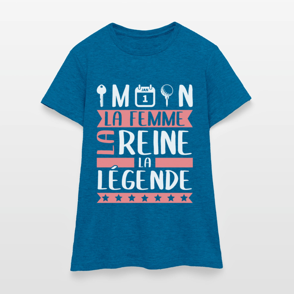 T-shirt femme Clémentine rébus – La femme, la reine, la légende - bleu saphir antique chiné