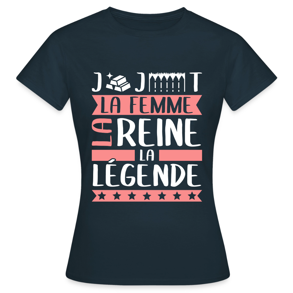 T-shirt femme Georgette rébus – La femme, la reine, la légende - marine