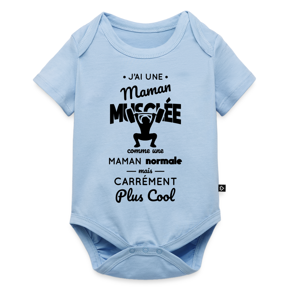 Body Bébé bio manches courtes - J'ai une maman musclée - bleu clair