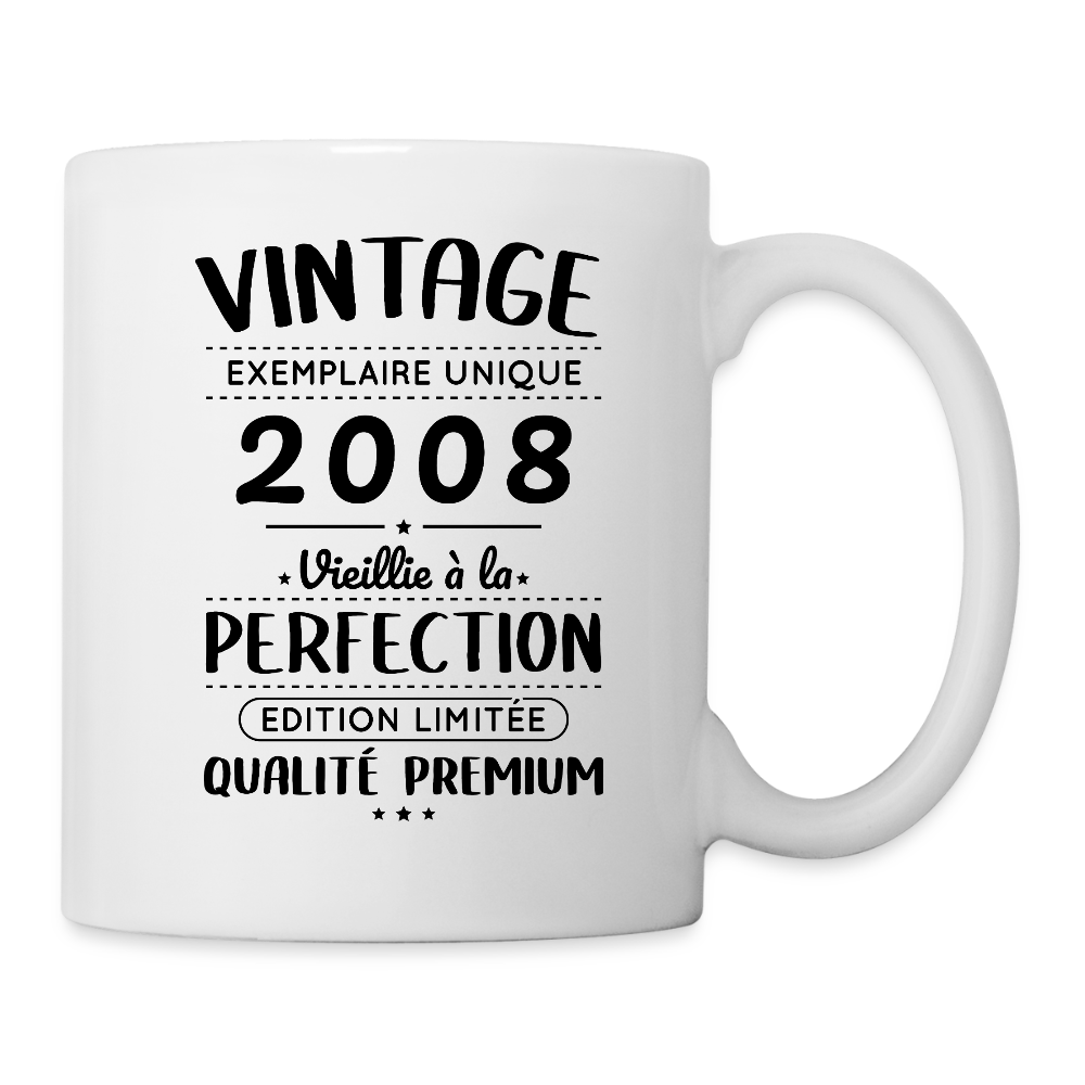 Mug blanc anniversaire femme 18 ans – Vintage 2008 – Perfection - blanc