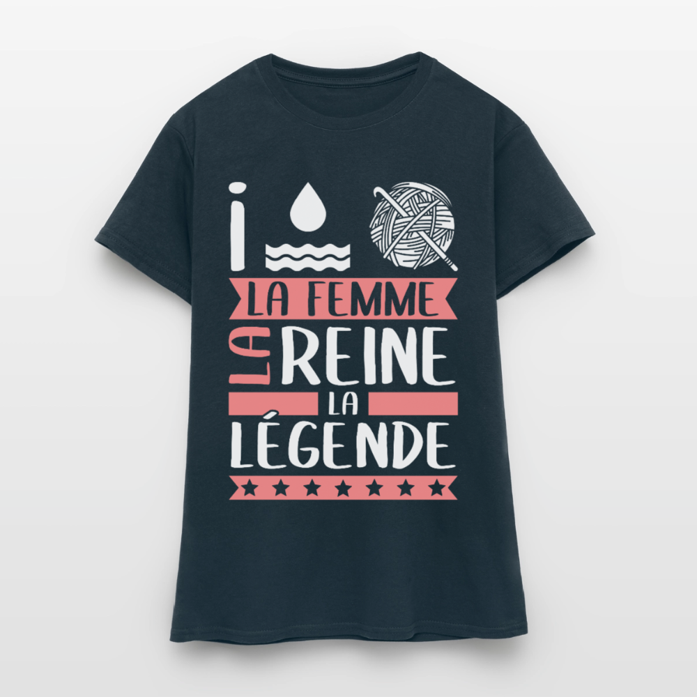 T-shirt femme Yolaine rébus – La femme, la reine, la légende - marine