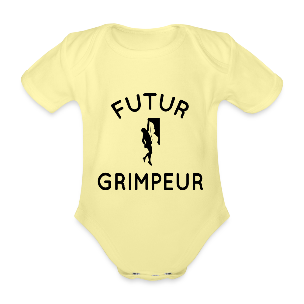 Body Bébé bio manches courtes - Futur grimpeur - jaune délavé