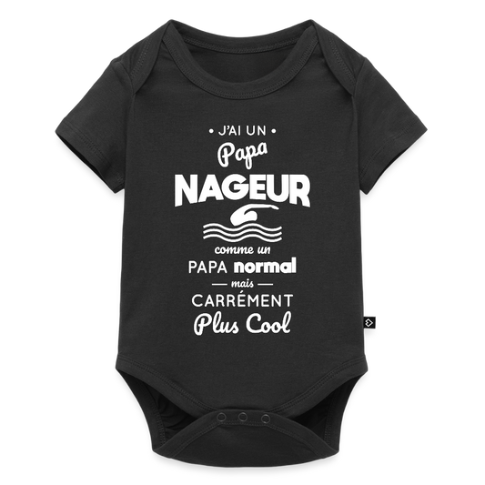 Body Bébé bio manches courtes - J'ai un papa nageur - noir