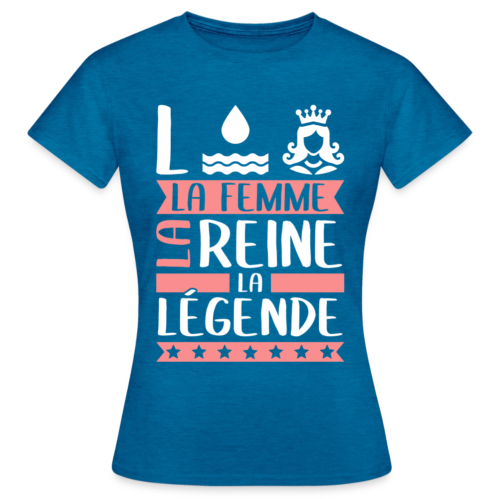 T-shirt femme Lorraine rébus – La femme, la reine, la légende - bleu saphir antique chiné