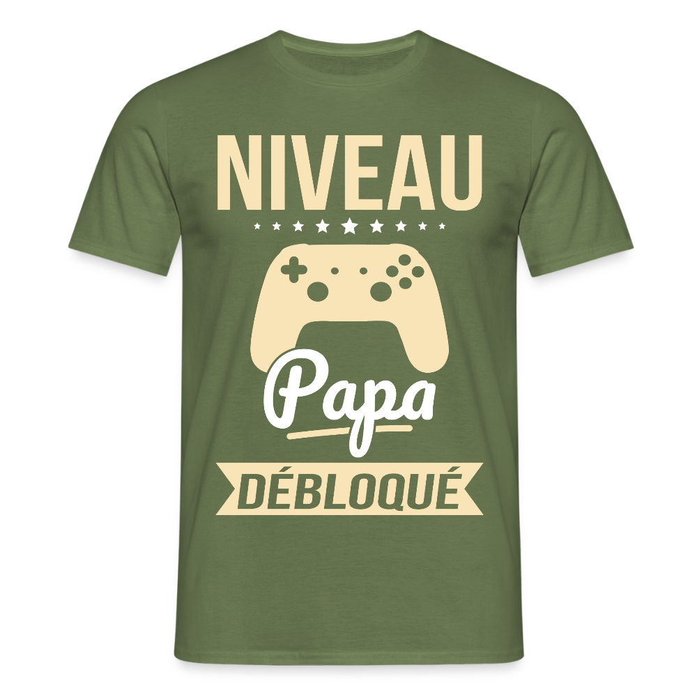 T-shirt Homme - Niveau Papa Débloqué - vert militaire