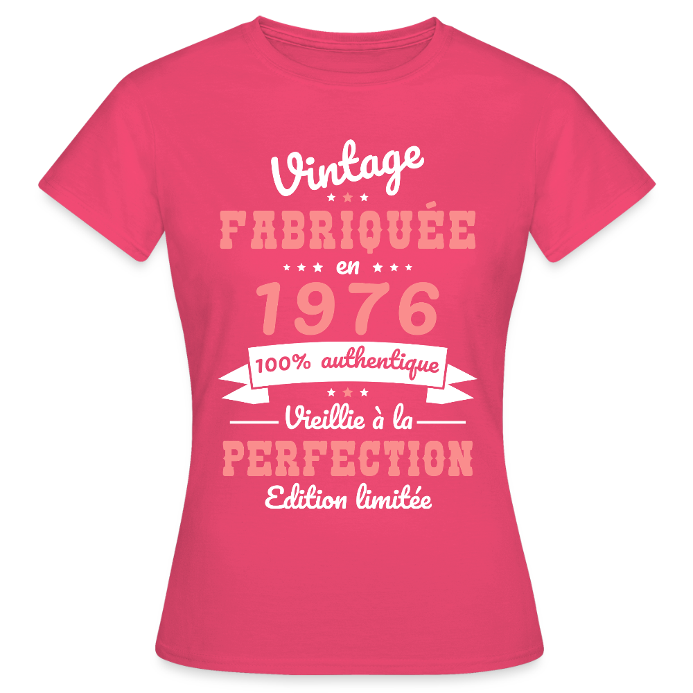T-shirt anniversaire femme 50 ans – Vintage 1976 - rose azalée