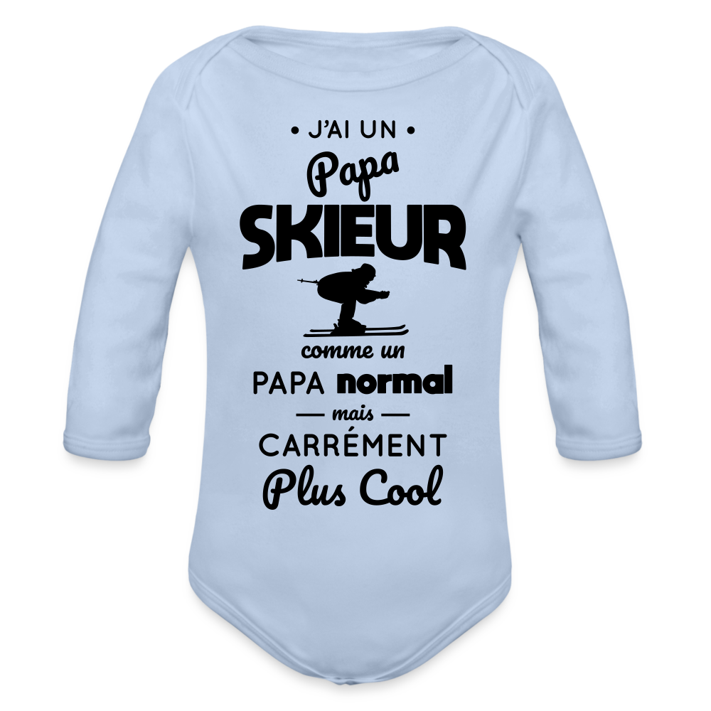 Body Bébé bio manches longues - J'ai un papa skieur - ciel