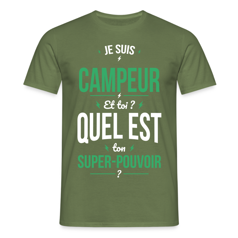 T-shirt Homme - Je suis campeur - Super-pouvoir - vert militaire