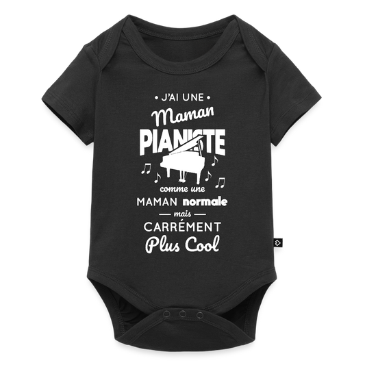 Body Bébé bio manches courtes - J'ai une maman pianiste - noir
