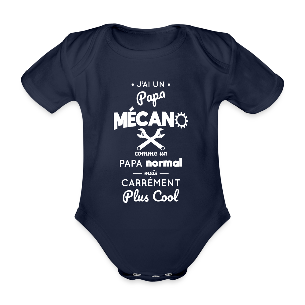 Body Bébé bio manches courtes - J'ai un papa mécano - marine foncé