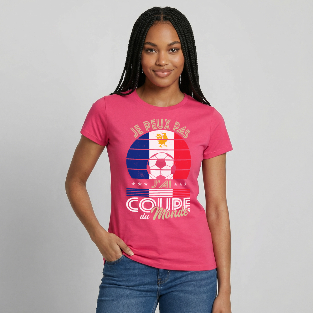 T-shirt Femme - Je peux pas j'ai Coupe du Monde - France - rose azalée