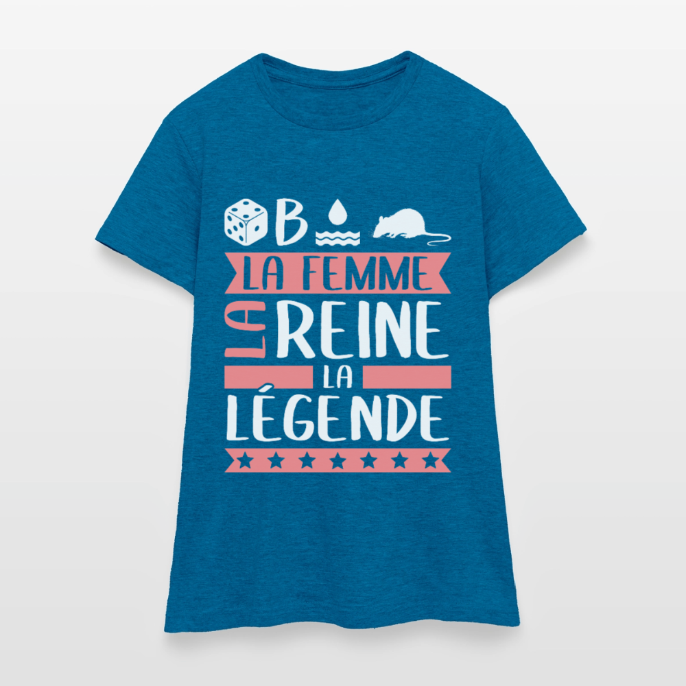 T-shirt femme Déborah rébus – La femme, la reine, la légende - bleu saphir antique chiné