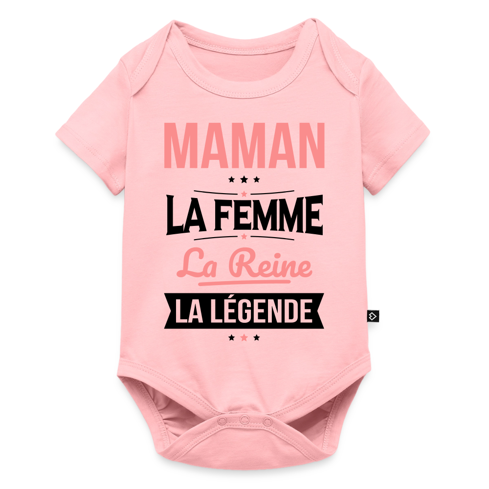 Body bébé bio manches courtes coloris clair motif rose - Maman, femme, reine, légende - rose