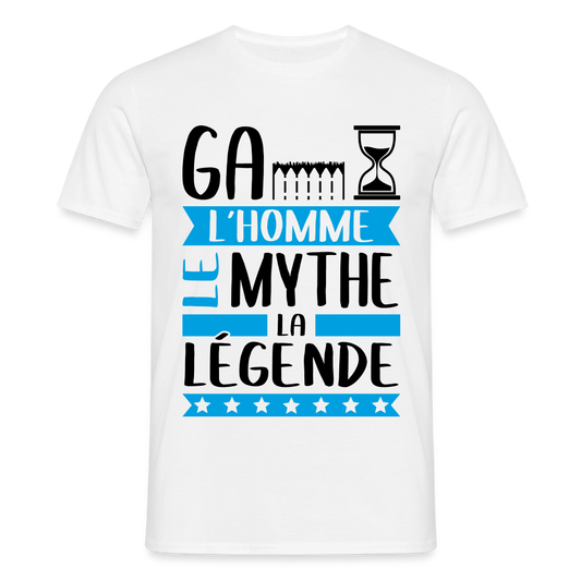 T-shirt homme coloris clair Gaëtan en rébus – L’homme, le mythe, la légende - blanc