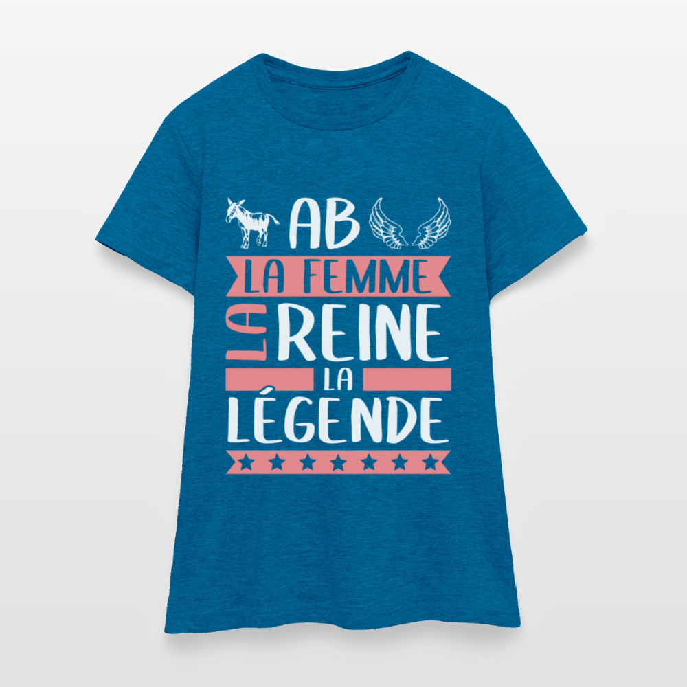 T-shirt femme Annabelle rébus – La femme, la reine, la légende - bleu saphir antique chiné