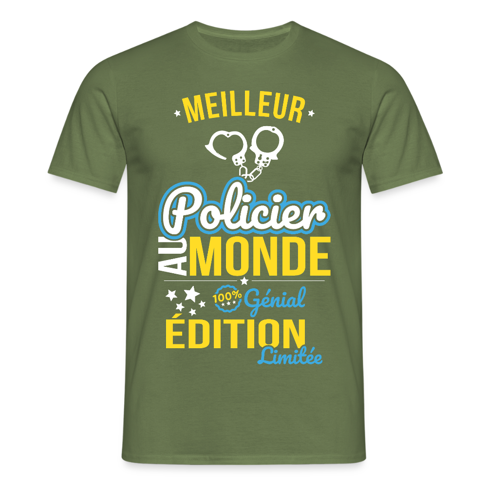 T-shirt Homme - Meilleur Policier au monde - 100% génial - vert militaire