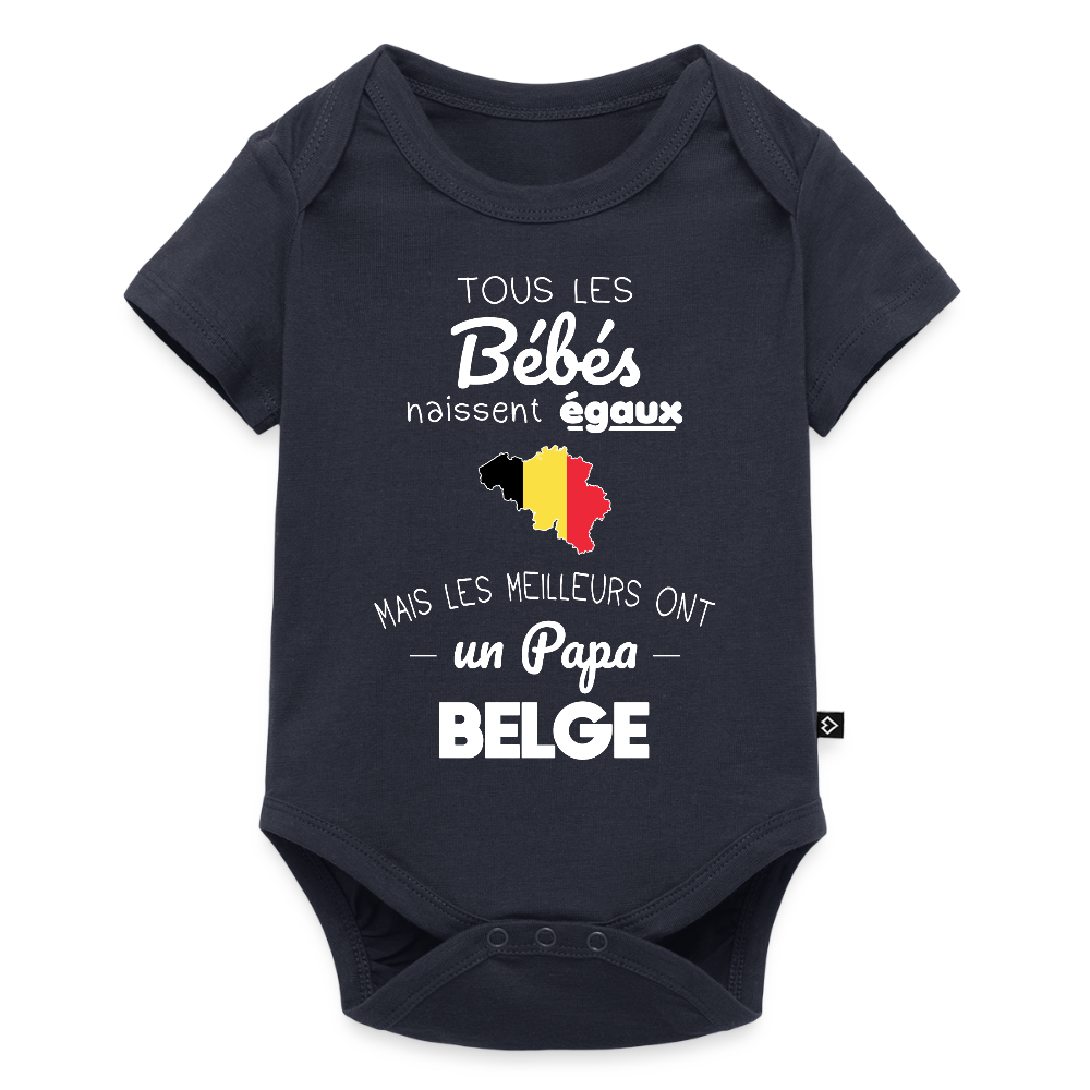 Body Bébé bio manches courtes - Les Meilleurs Ont Un Papa Belge - bleu marine