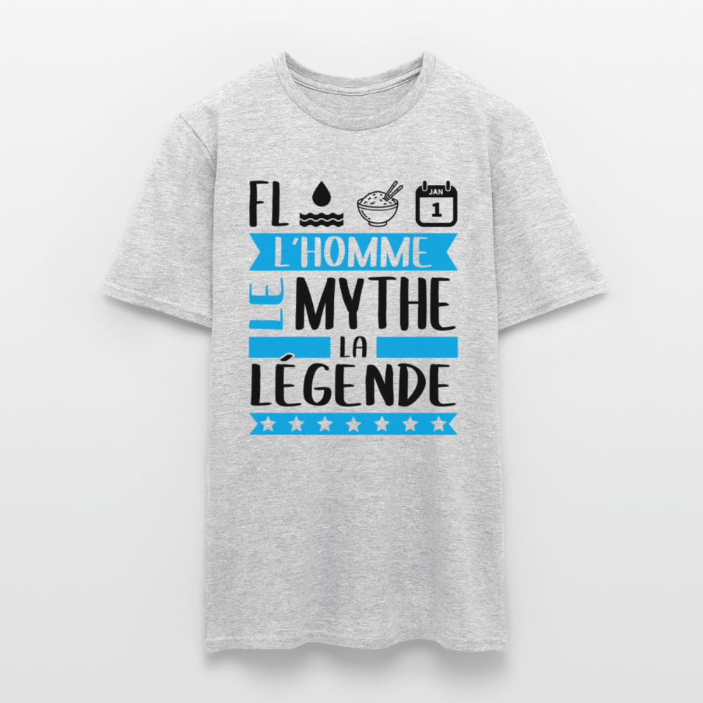 T-shirt homme coloris clair Florian en rébus – L’homme, le mythe, la légende - gris chiné