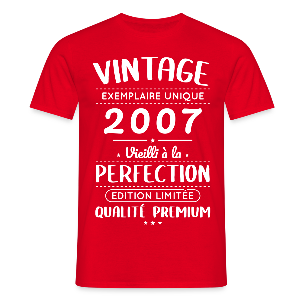 T-shirt Homme - Anniversaire 18 Ans - Vintage 2007 - rouge