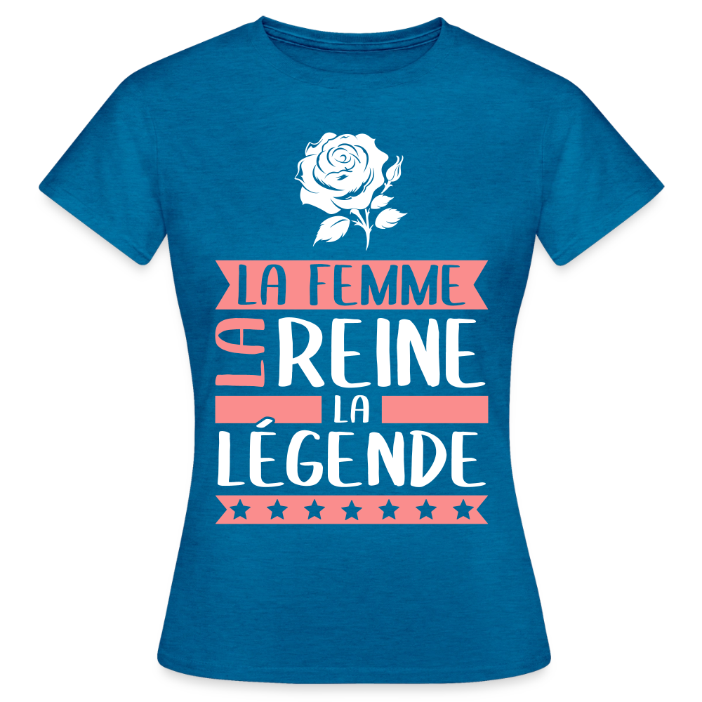T-shirt femme Rose rébus – La femme, la reine, la légende - bleu saphir antique chiné